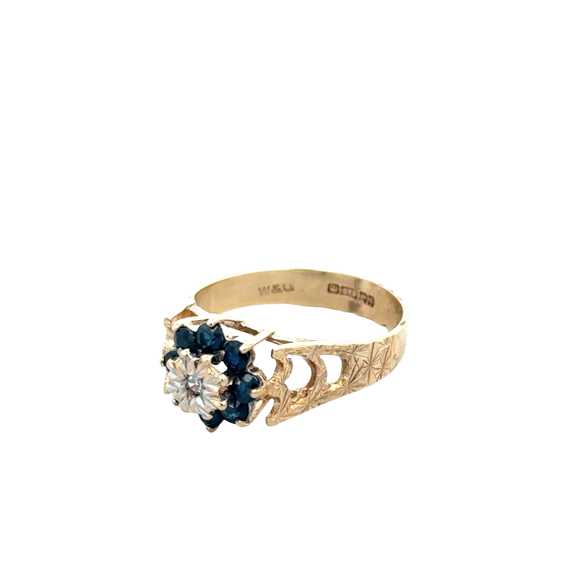 9ct yellow gold sapphire and diamond ring size O (sh27622b)