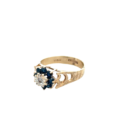 9ct yellow gold sapphire and diamond ring size O (sh27622b)