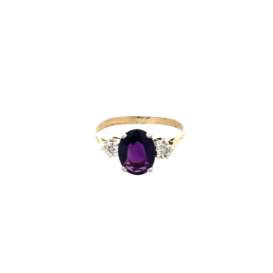 9ct yellow gold diamond ring size M1/2 with intricate band details, crafted by Reeves and Sons.