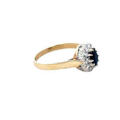 9ct yellow gold sapphire and diamond ring size O (sh27803b)