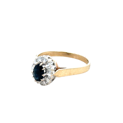 9ct yellow gold sapphire and diamond ring size O (sh27803b)