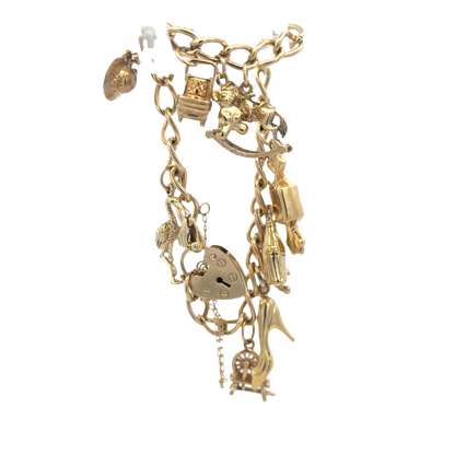 9ct yellow gold charm bracelet 17.4g (sh27974b)