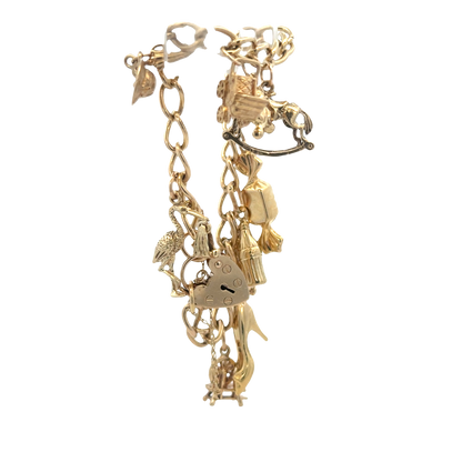 9ct yellow gold charm bracelet 17.4g (sh27974b)