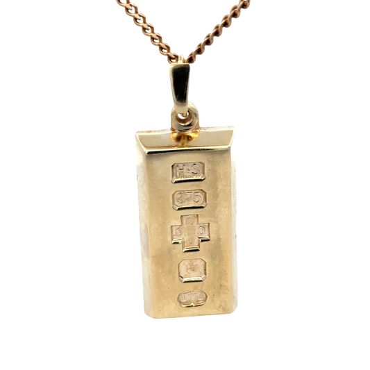 9ct yellow gold ingot pendant 34.2g (sh25867l)