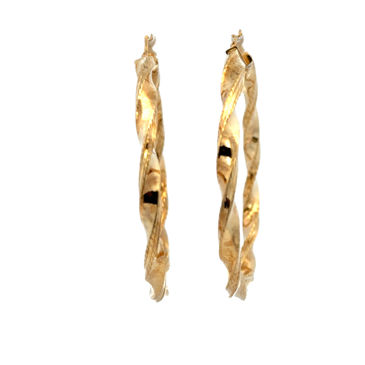 9ct yellow gold hoop earrings by Reeves and Sons, lightweight 4.5g hoops with a polished finish, suitable for everyday wear.