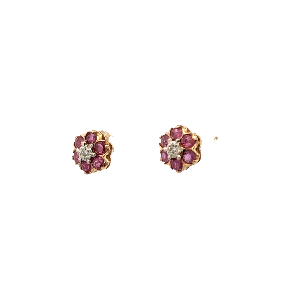 9ct yellow gold ruby and diamond earrings 1.2g (sh25037l)