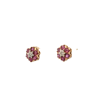 9ct yellow gold ruby and diamond earrings 1.2g (sh25037l)