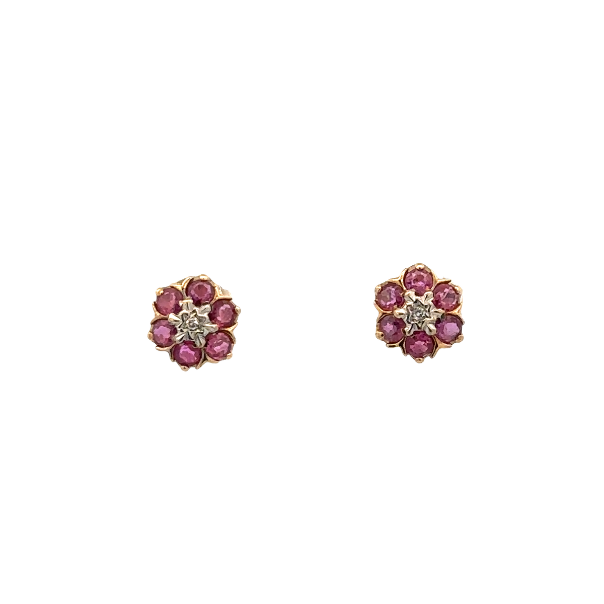 9ct yellow gold ruby and diamond earrings 1.2g (sh25037l)