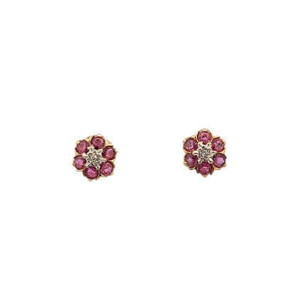 9ct yellow gold ruby and diamond earrings 1.2g (sh25037l)