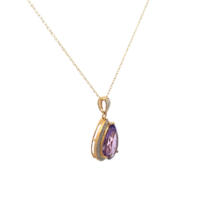 9ct yellow gold chain and diamond and amethyst pendant 4.1g (sh26812b)