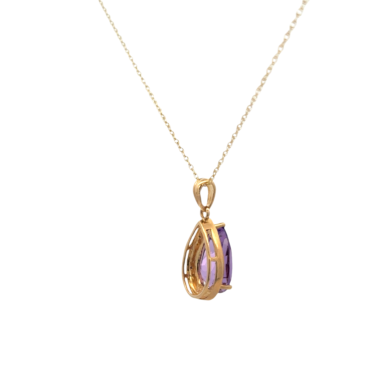9ct yellow gold chain and diamond and amethyst pendant 4.1g (sh26812b)