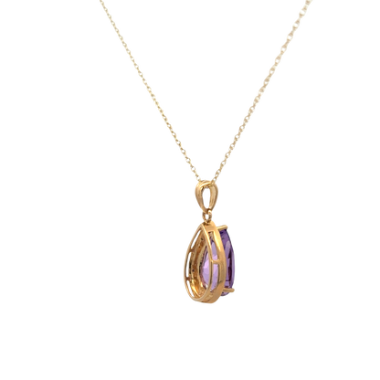 9ct yellow gold chain and diamond and amethyst pendant 4.1g (sh26812b)