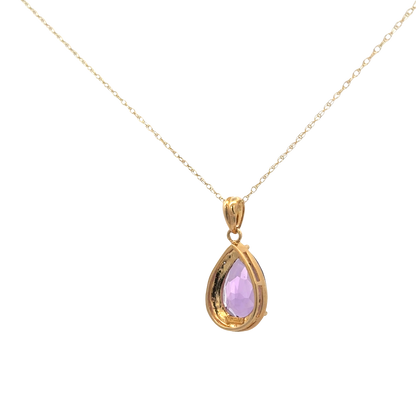 9ct yellow gold chain and diamond and amethyst pendant 4.1g (sh26812b)