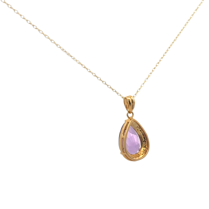 9ct yellow gold chain and diamond and amethyst pendant 4.1g (sh26812b)