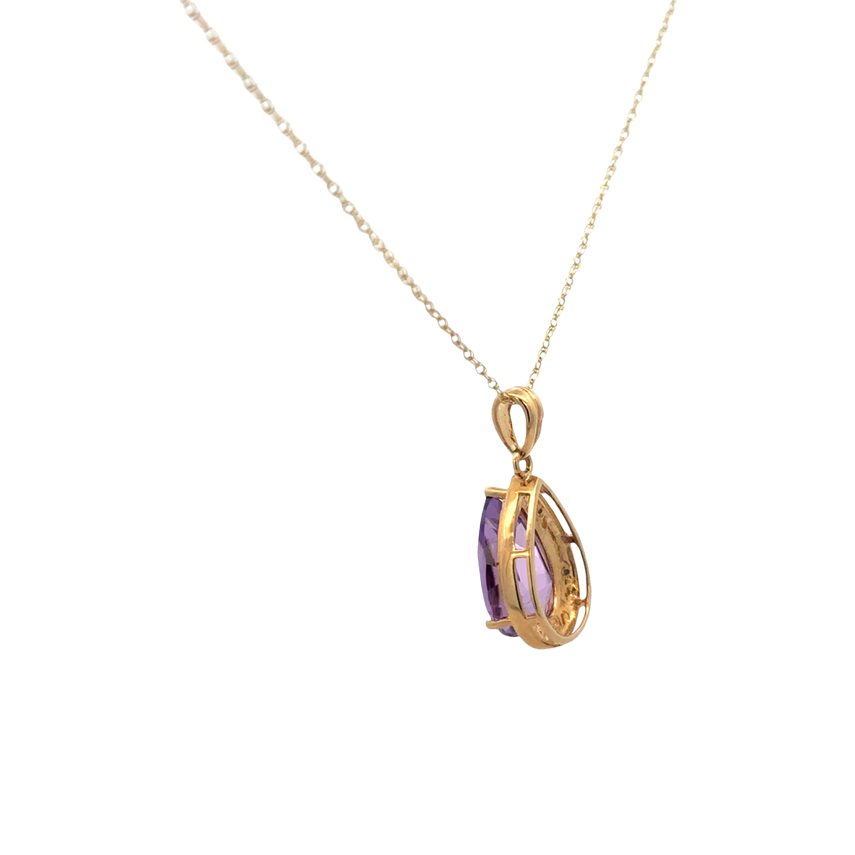 9ct yellow gold chain and diamond and amethyst pendant 4.1g (sh26812b)