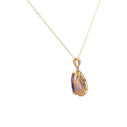 9ct yellow gold chain and diamond and amethyst pendant 4.1g (sh26812b)