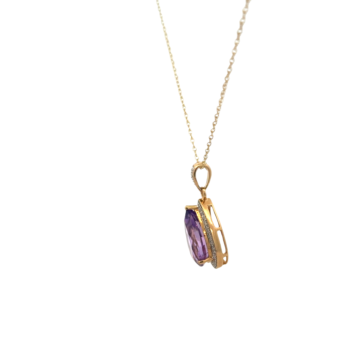9ct yellow gold chain and diamond and amethyst pendant 4.1g (sh26812b)