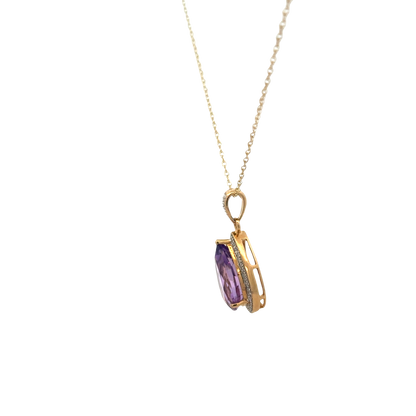9ct yellow gold chain and diamond and amethyst pendant 4.1g (sh26812b)