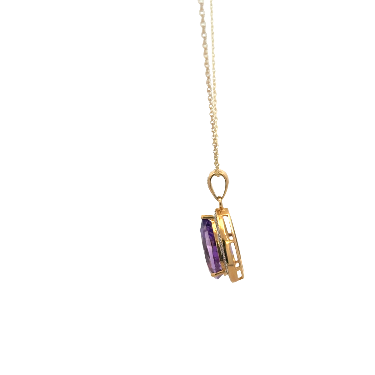 9ct yellow gold chain and diamond and amethyst pendant 4.1g (sh26812b)