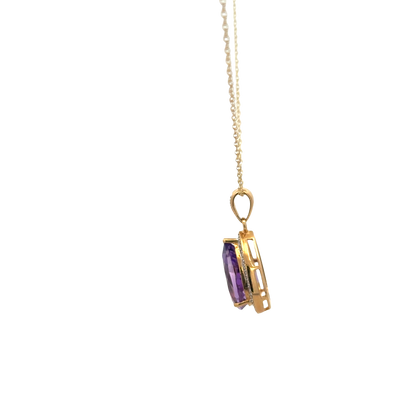 9ct yellow gold chain and diamond and amethyst pendant 4.1g (sh26812b)