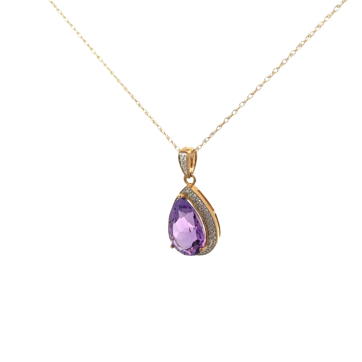9ct yellow gold chain and diamond and amethyst pendant 4.1g (sh26812b)