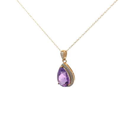 9ct yellow gold chain and diamond and amethyst pendant 4.1g (sh26812b)