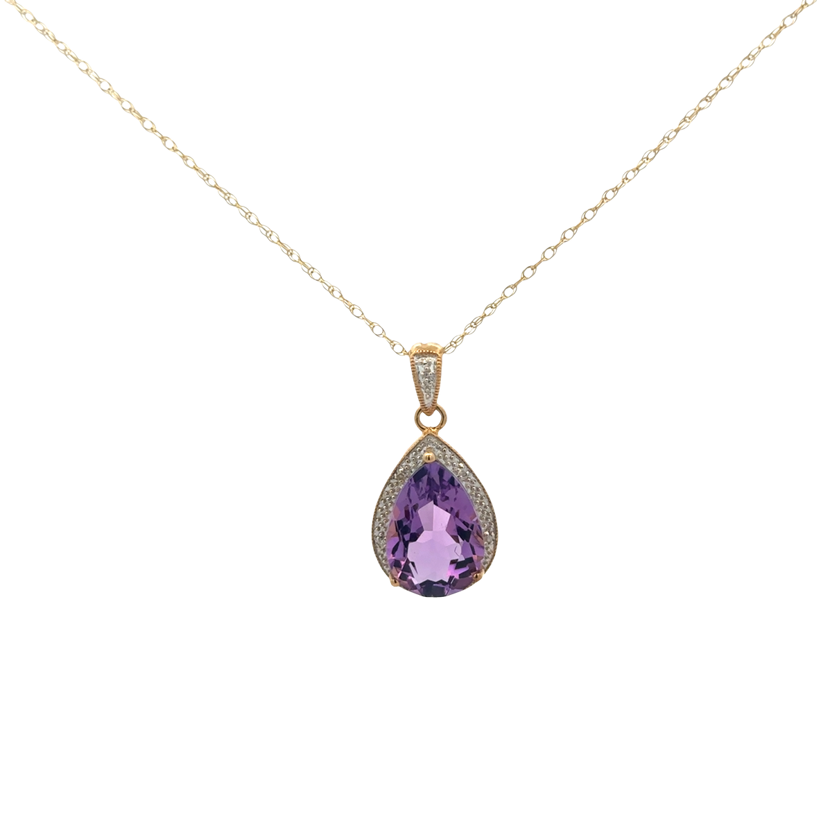 9ct yellow gold chain and diamond and amethyst pendant 4.1g (sh26812b)
