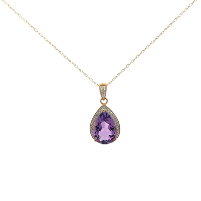 9ct yellow gold chain and diamond and amethyst pendant 4.1g (sh26812b)