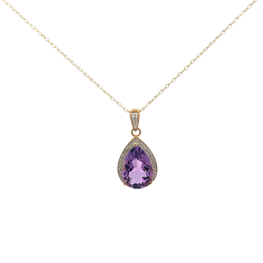 9ct yellow gold chain and diamond and amethyst pendant 4.1g (sh26812b)