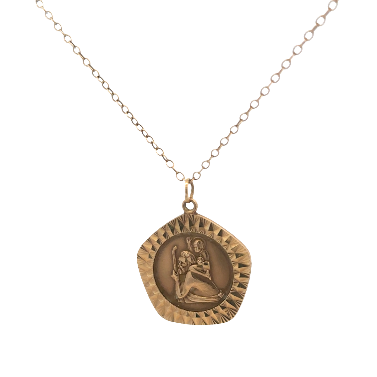 9ct yellow gold chain and St Christopher pendant 6.2g (sh26814b)