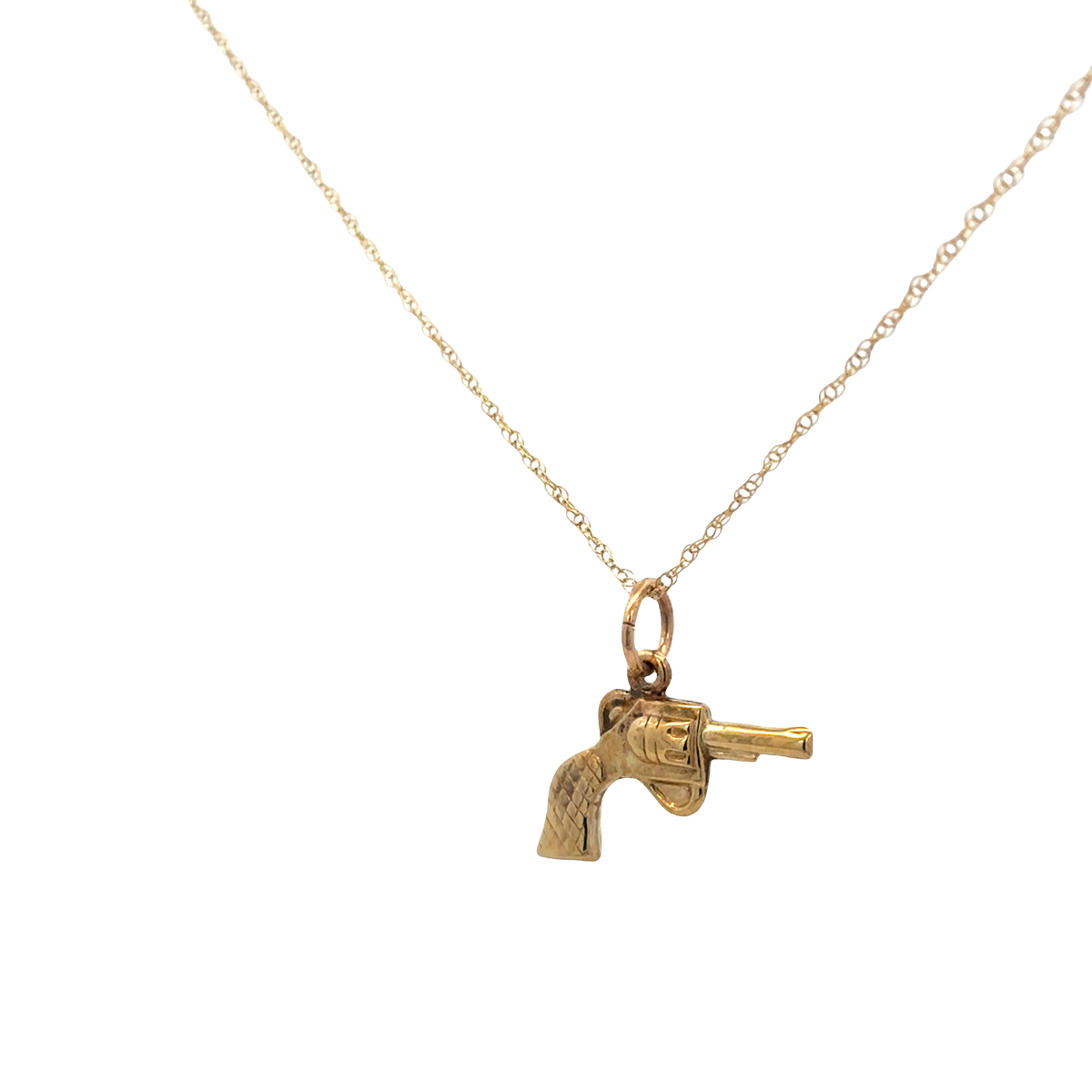 9ct yellow gold chain and gun pendant 1.9g (sh27632b)