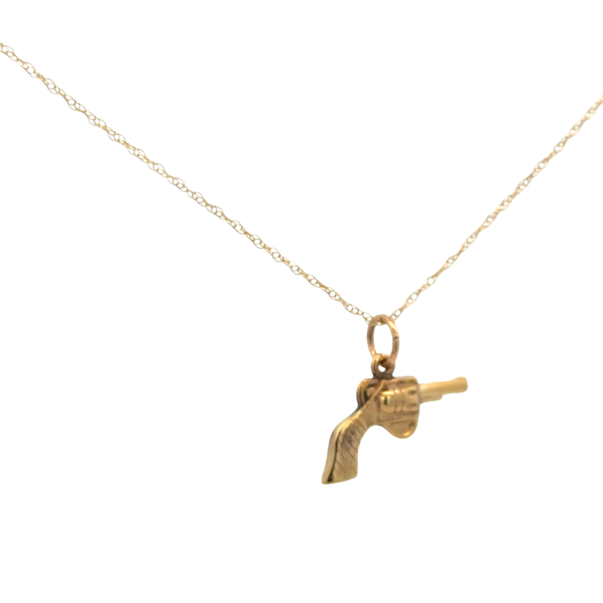 9ct yellow gold chain and gun pendant 1.9g (sh27632b)