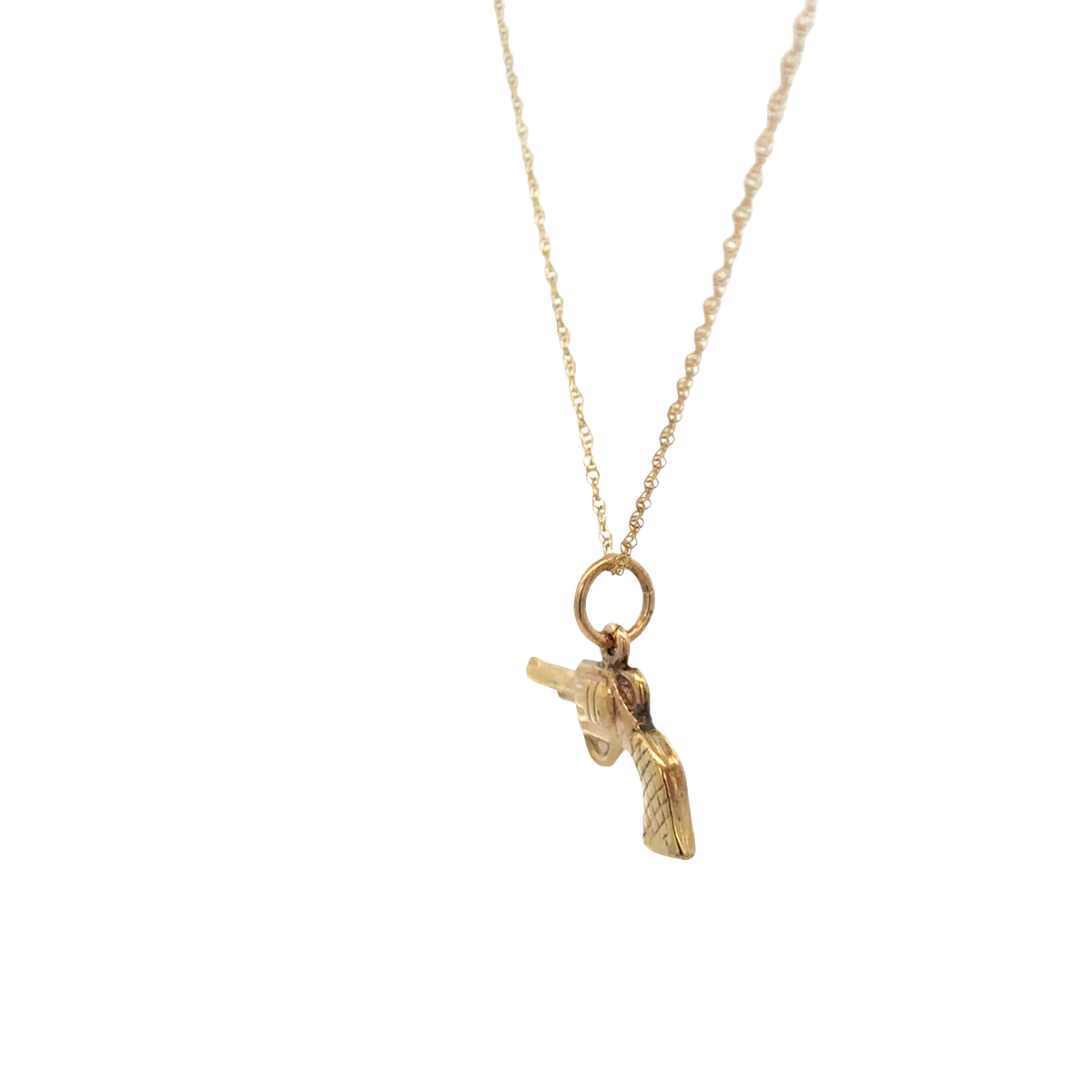 9ct yellow gold chain and gun pendant 1.9g (sh27632b)