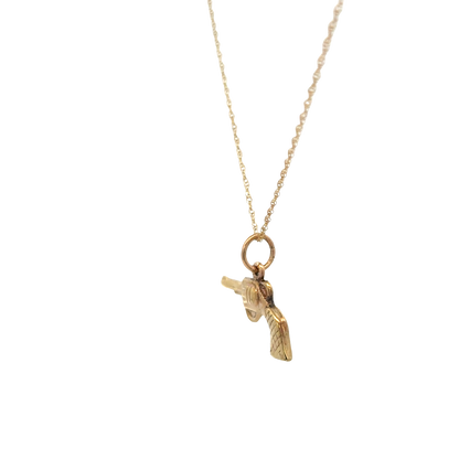 9ct yellow gold chain and gun pendant 1.9g (sh27632b)