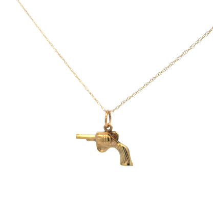 9ct yellow gold chain and gun pendant 1.9g (sh27632b)
