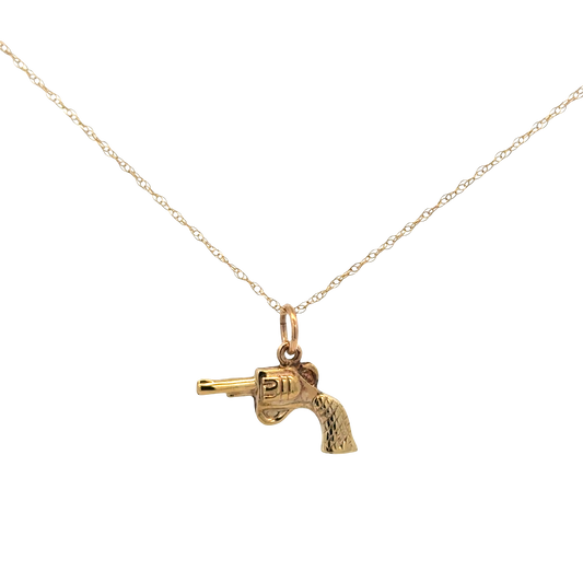 9ct yellow gold chain and gun pendant 1.9g (sh27632b)
