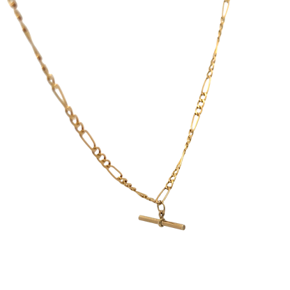 9ct yellow gold figaro chain with T bar 3.7g (sh27696b)