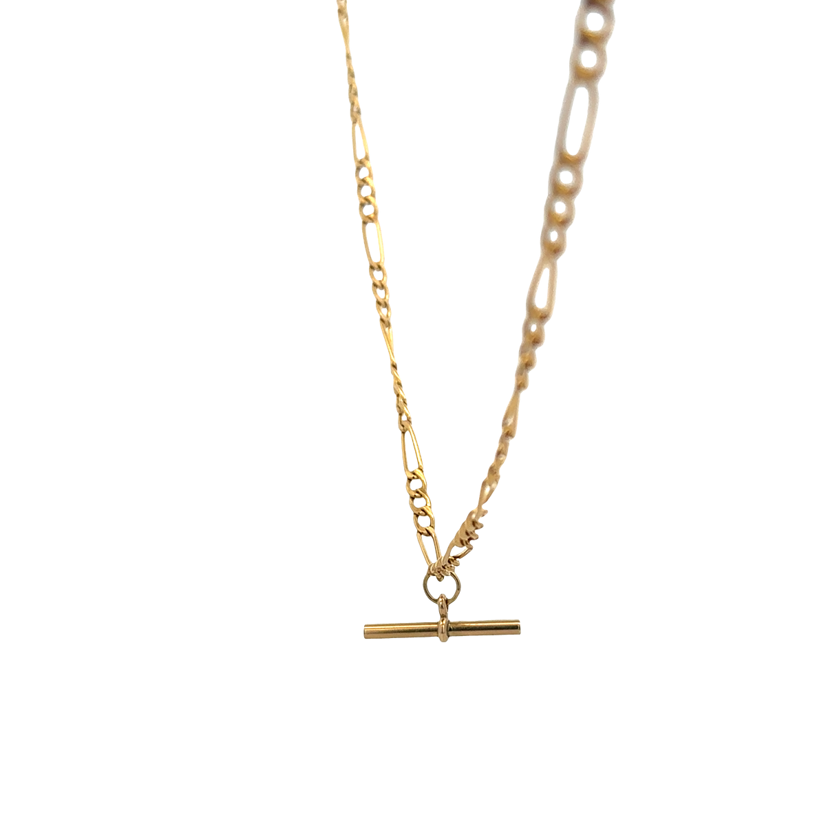9ct yellow gold figaro chain with T bar 3.7g (sh27696b)