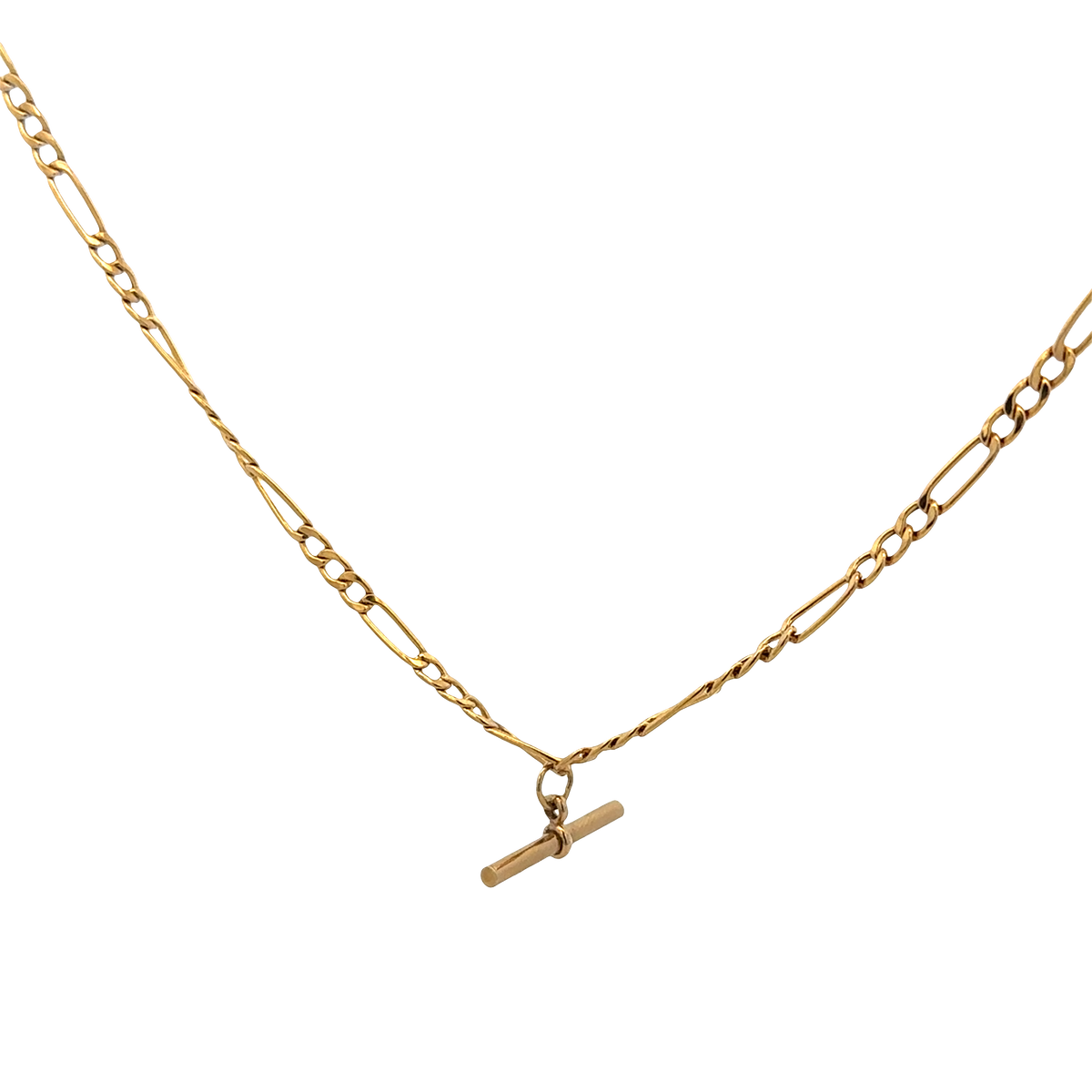9ct yellow gold figaro chain with T bar 3.7g (sh27696b)