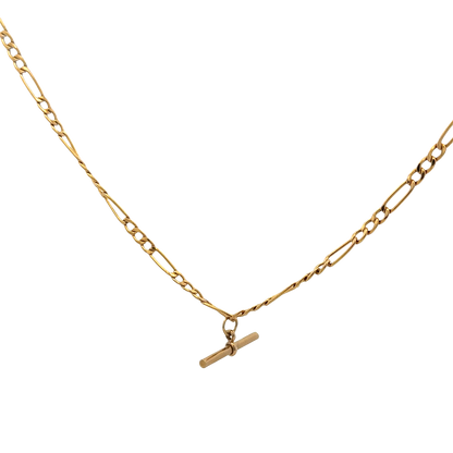 9ct yellow gold figaro chain with T bar 3.7g (sh27696b)