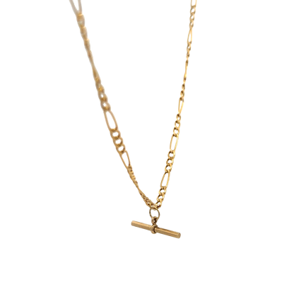9ct yellow gold figaro chain with T bar 3.7g (sh27696b)