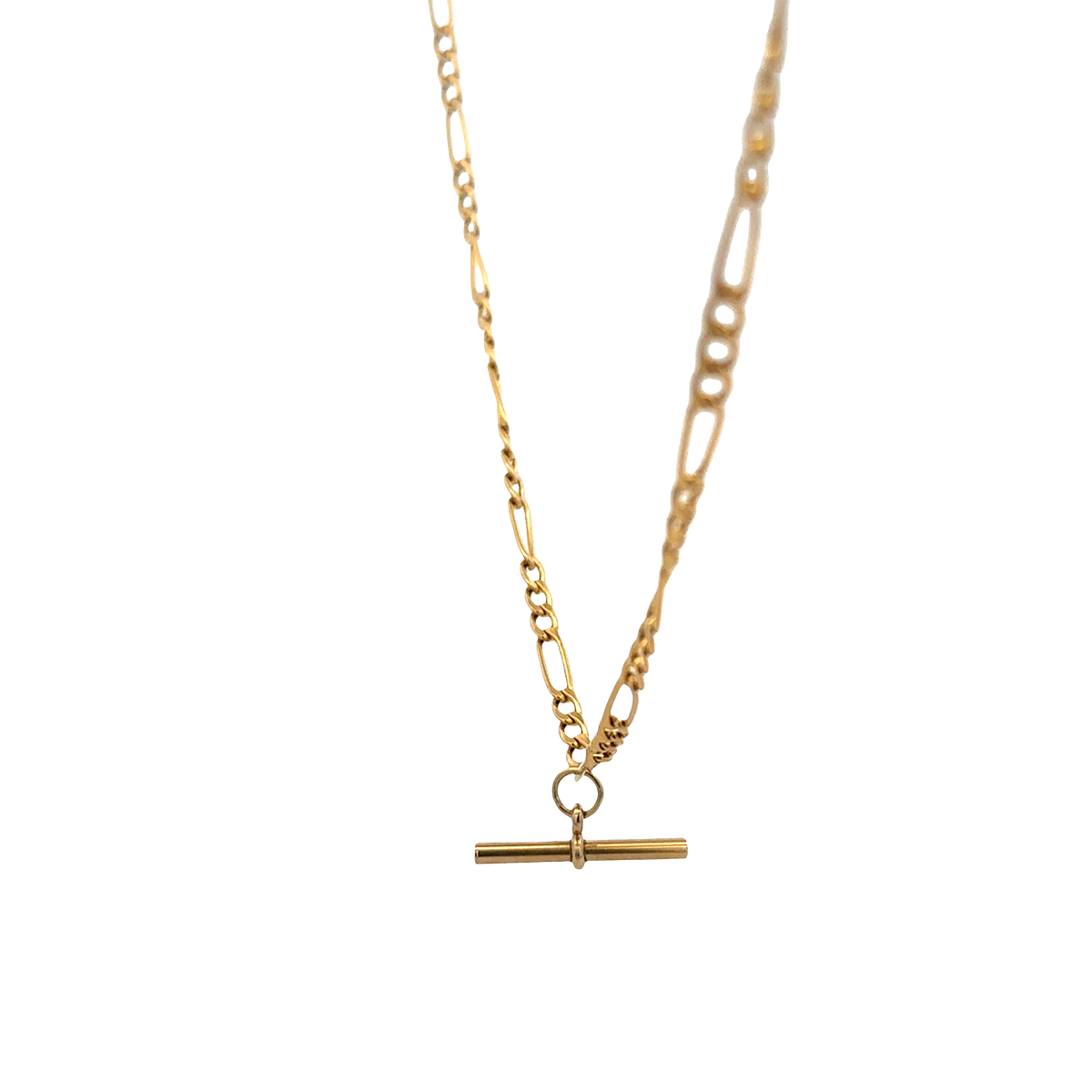9ct yellow gold figaro chain with T bar 3.7g (sh27696b)