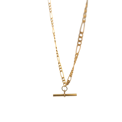 9ct yellow gold figaro chain with T bar 3.7g (sh27696b)