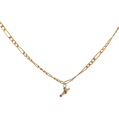 9ct yellow gold figaro chain with T bar 3.7g (sh27696b)