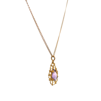 9ct yellow gold chain and amethyst pendant 3g (sh26889b)