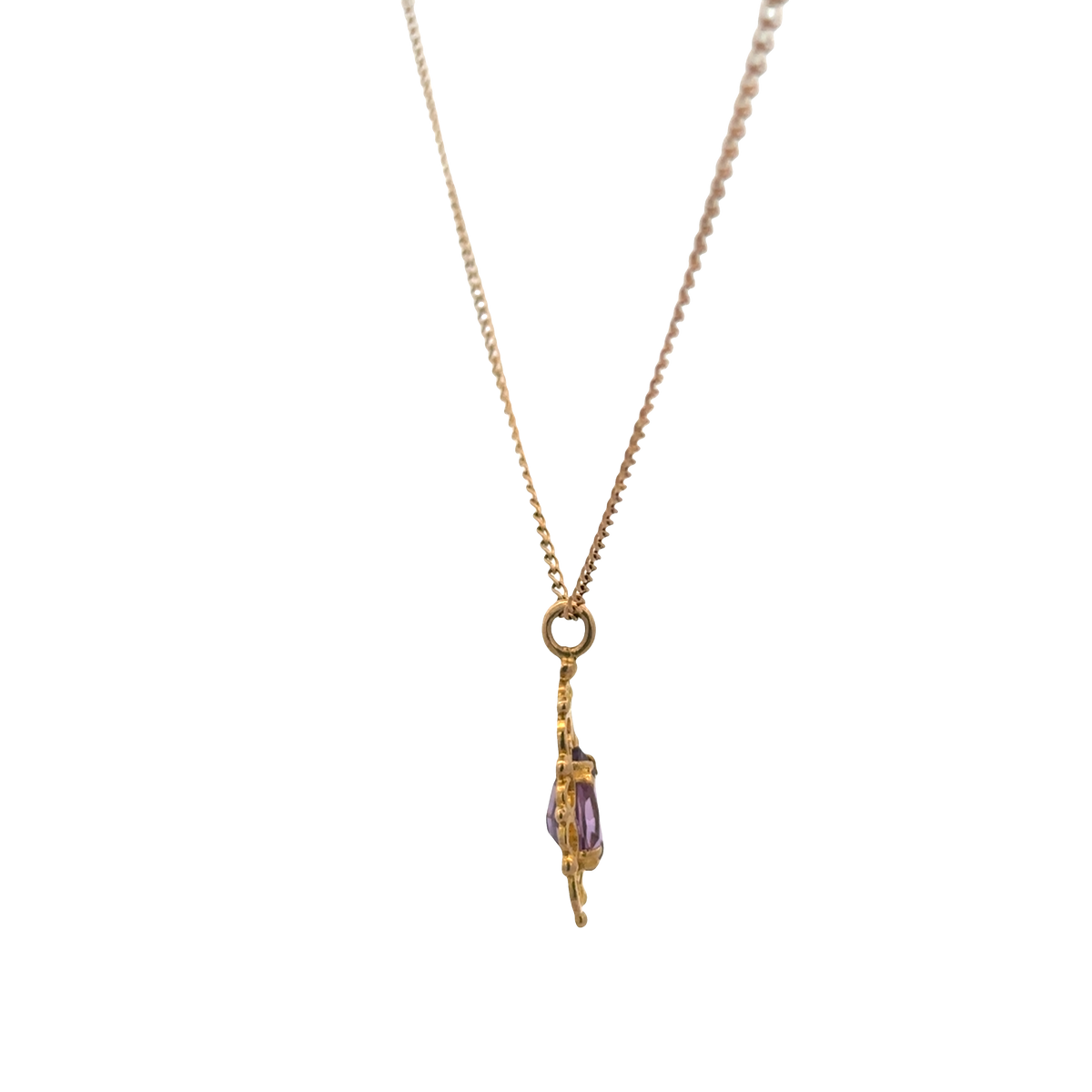 9ct yellow gold chain and amethyst pendant 3g (sh26889b)