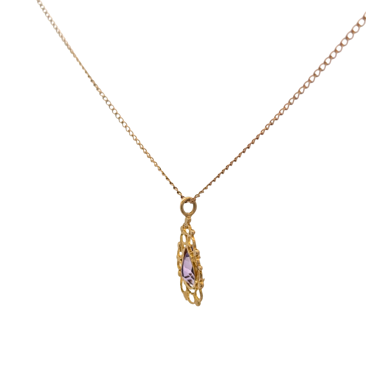 9ct yellow gold chain and amethyst pendant 3g (sh26889b)