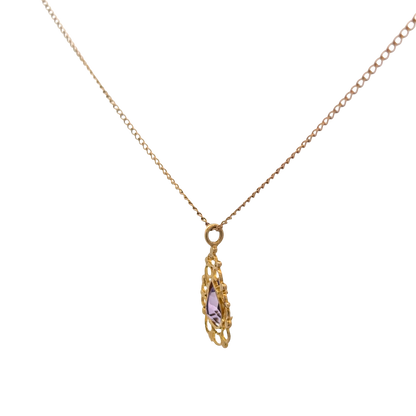 9ct yellow gold chain and amethyst pendant 3g (sh26889b)