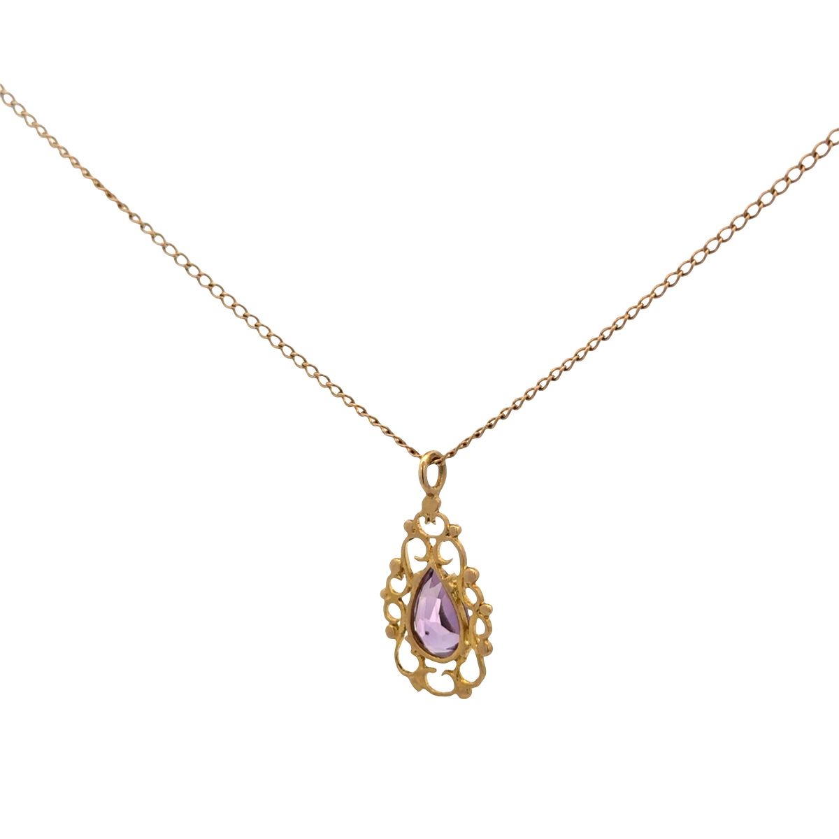 9ct yellow gold chain and amethyst pendant 3g (sh26889b)