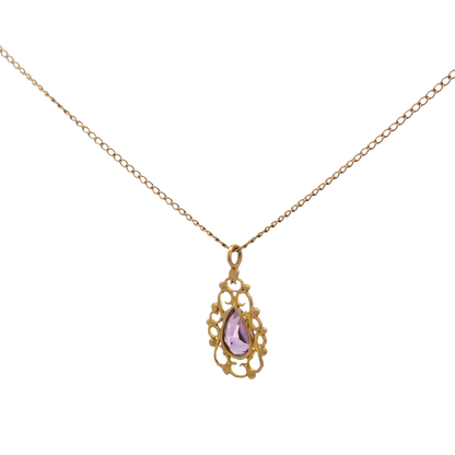 9ct yellow gold chain and amethyst pendant 3g (sh26889b)